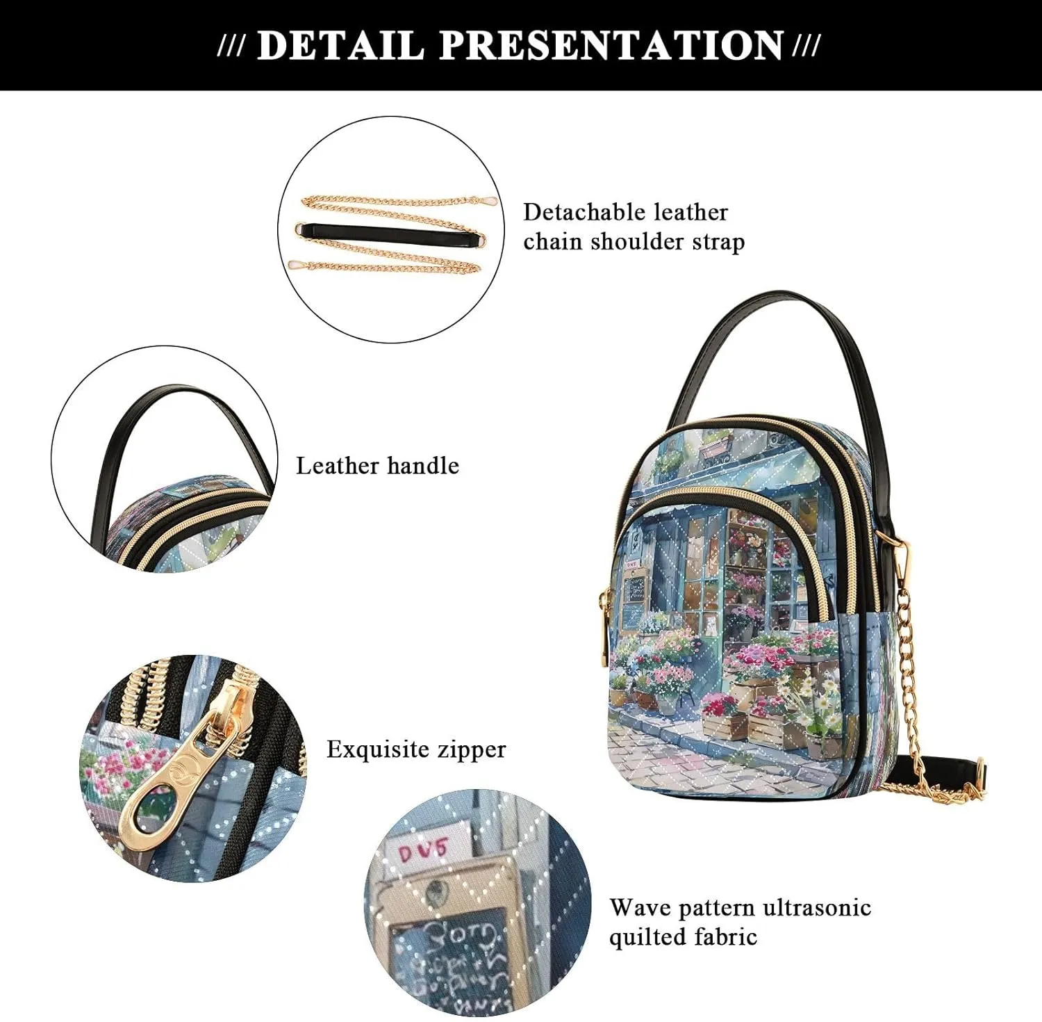 Joisal Starry Night Village Crossbody Bags, Women's Purses and Handbags Triple Zip Women Shoulder Bag