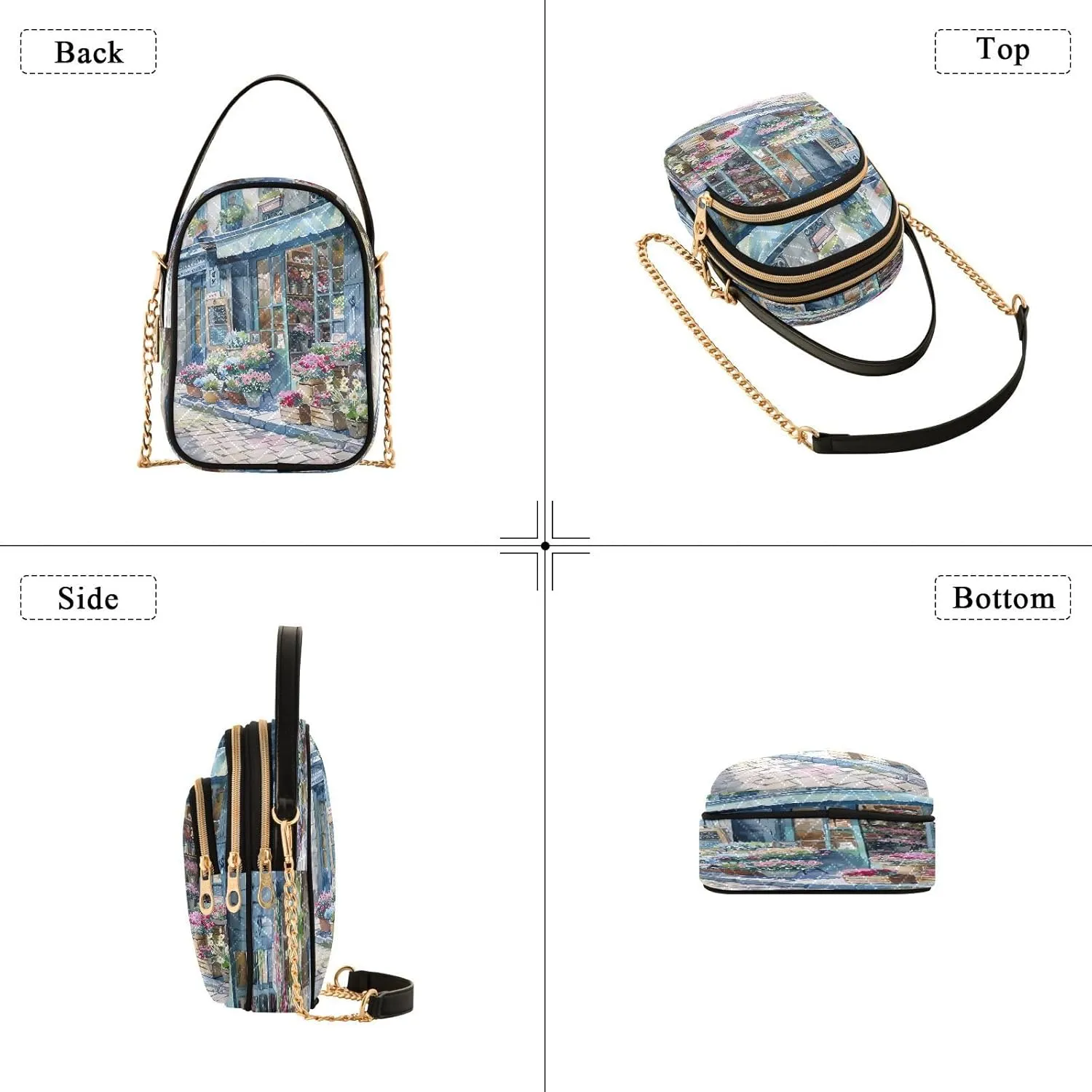 Joisal Starry Night Village Crossbody Bags, Women's Purses and Handbags Triple Zip Women Shoulder Bag
