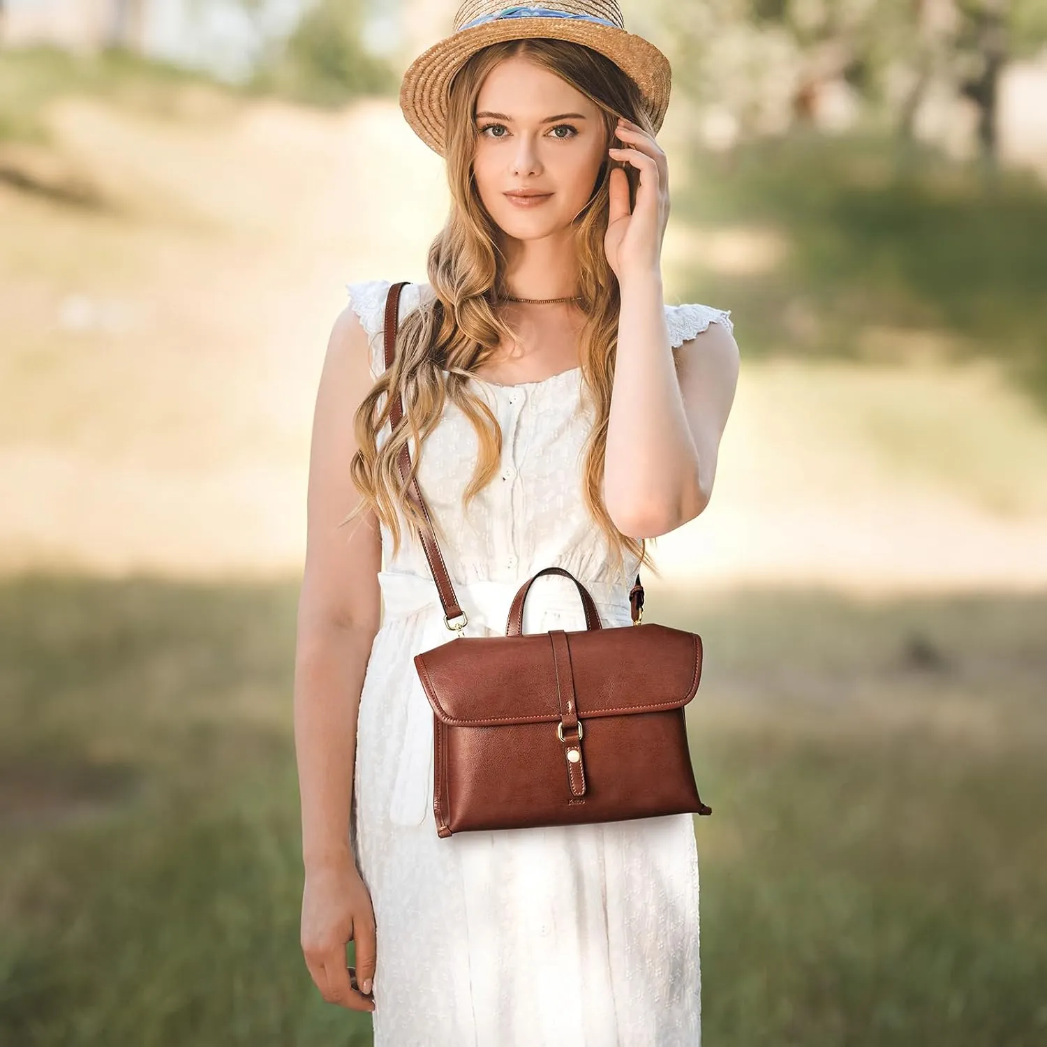 Kattee Leather Crossbody Purses for Women,Designer Women's Top-Handle Handbags,Flap Shoulder Bag with Adjustable Strap