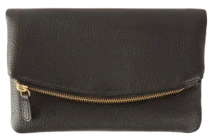 Kiko Leather Women's Black Flap Clutch with Bronze Chain & Leather Strap