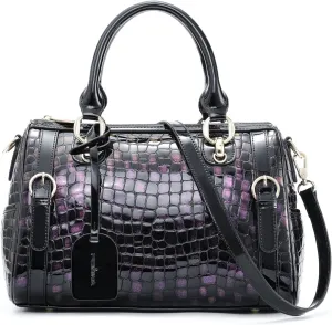 Ladies Genuine Leather Top-Handle Handbags,Patent Leather Fashion Handbags,Leopard Print Women Shoulder Bags,Cowhide Crossbody Shoulder Bags, Boston Tote Purse For Women, Blue