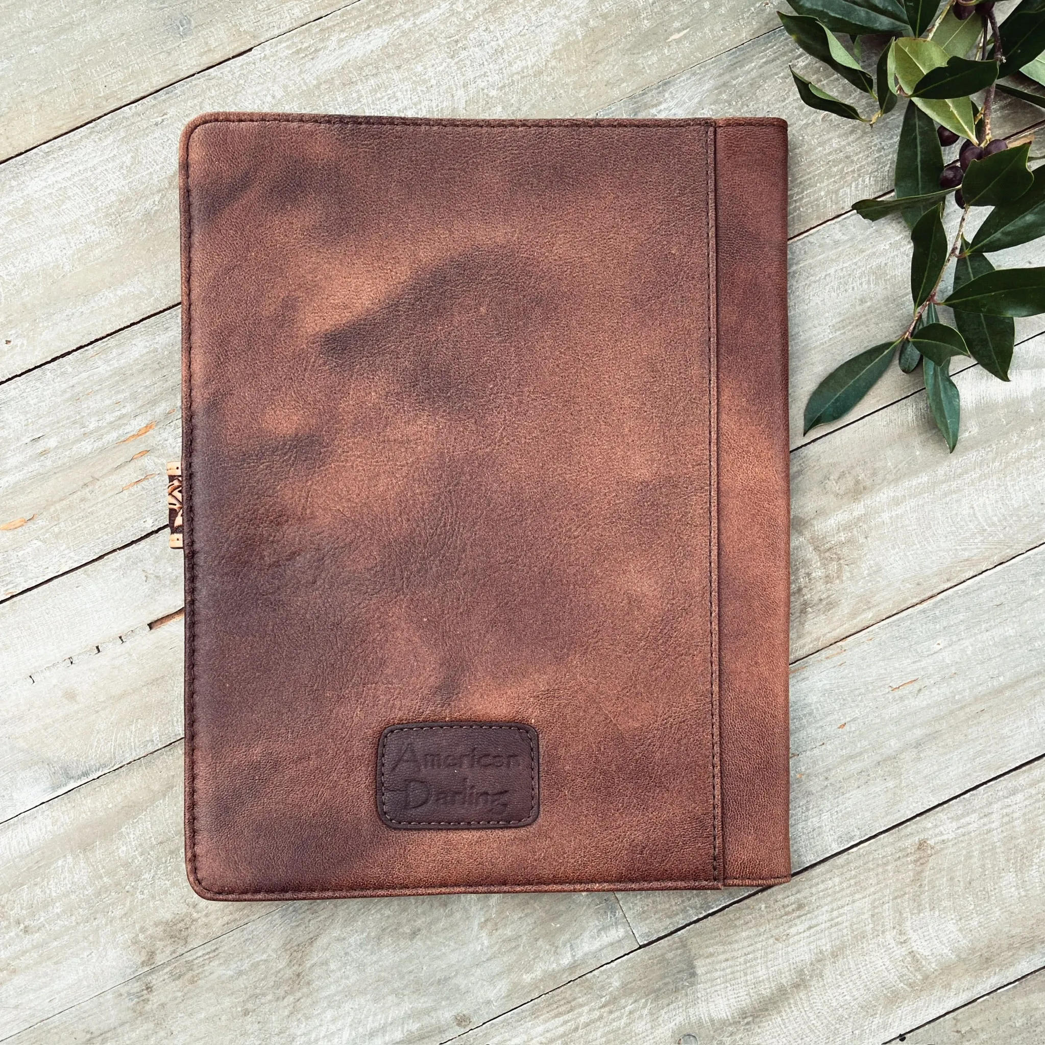 Lancaster Brown Hand Tooled Leather Portfolio