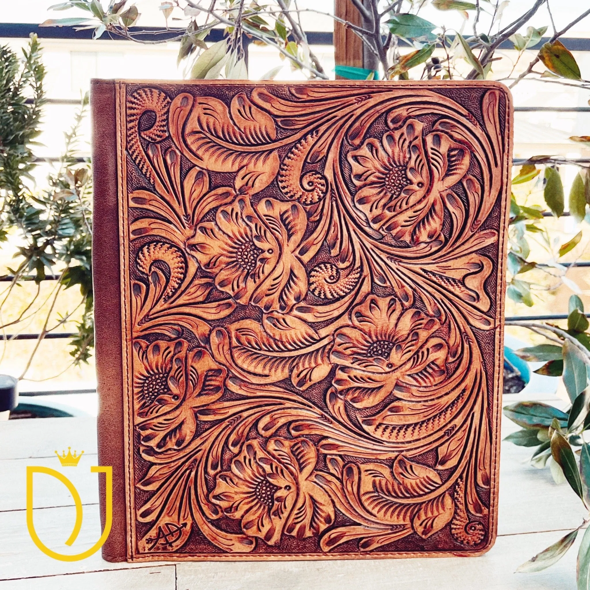 Lancaster Brown Hand Tooled Leather Portfolio