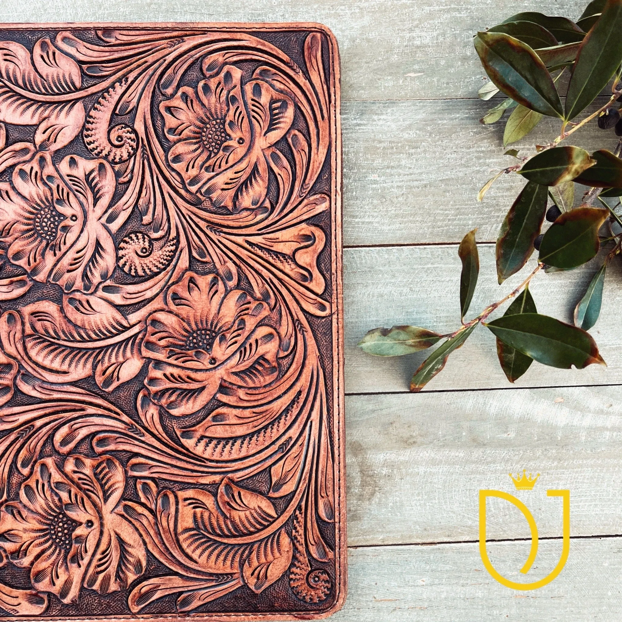 Lancaster Brown Hand Tooled Leather Portfolio