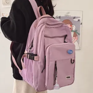 Large Capacity Waterproof Nylon Women Backpack Solid Color School A4 Book Backpacks for Teenage Girls Female Laptop Backpacks