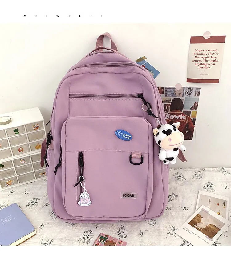Large Capacity Waterproof Nylon Women Backpack Solid Color School A4 Book Backpacks for Teenage Girls Female Laptop Backpacks