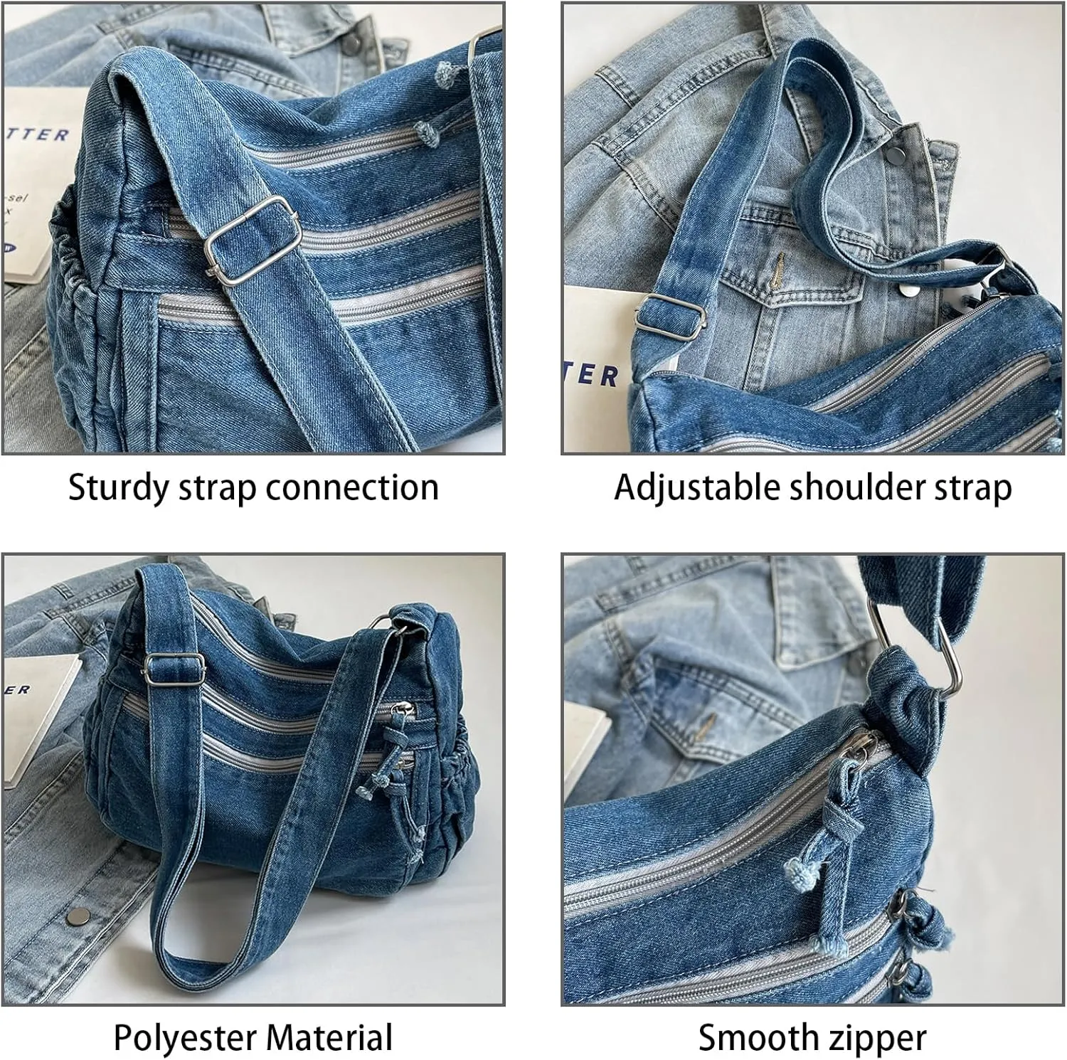 Large Denim Purses for Women Denim Tote Bag Casual Retro Crossbody Lightweight Shoulder Bag Canvas Handbags