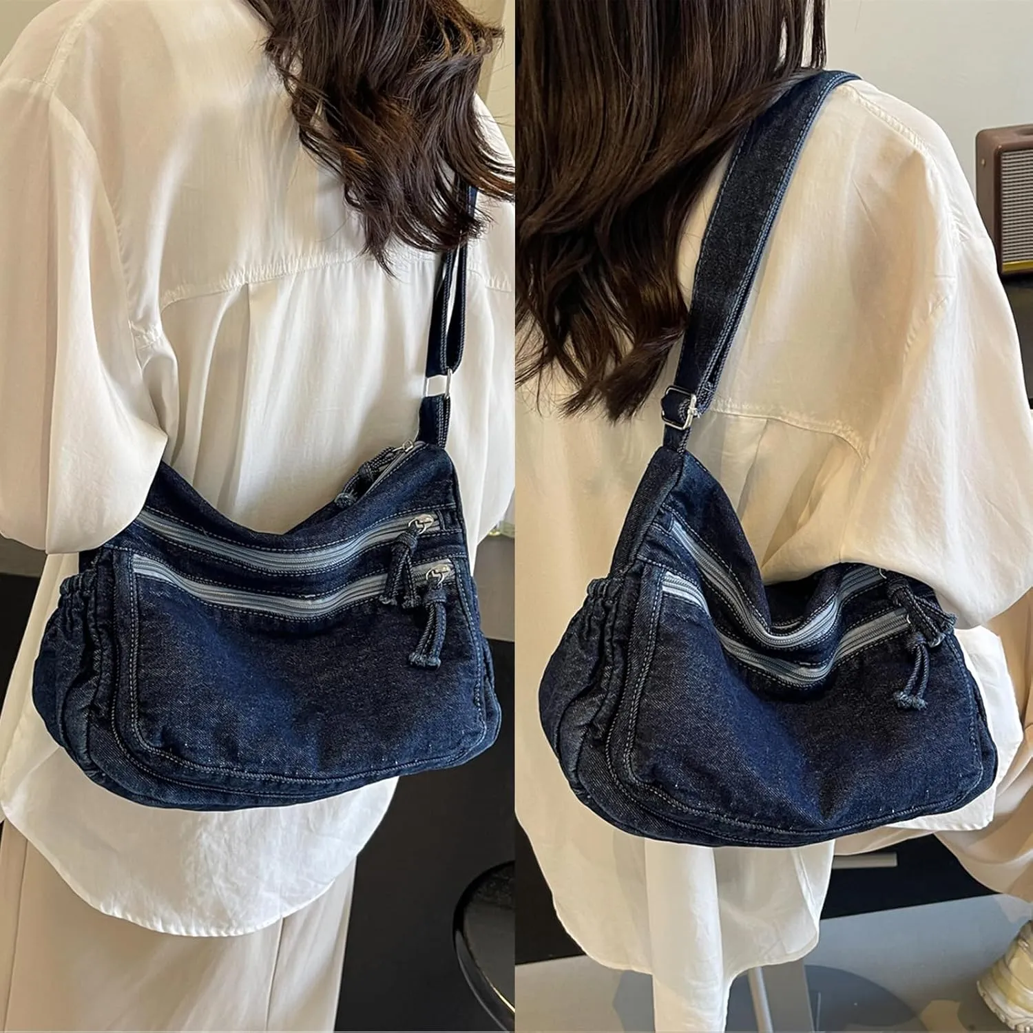 Large Denim Purses for Women Denim Tote Bag Casual Retro Crossbody Lightweight Shoulder Bag Canvas Handbags
