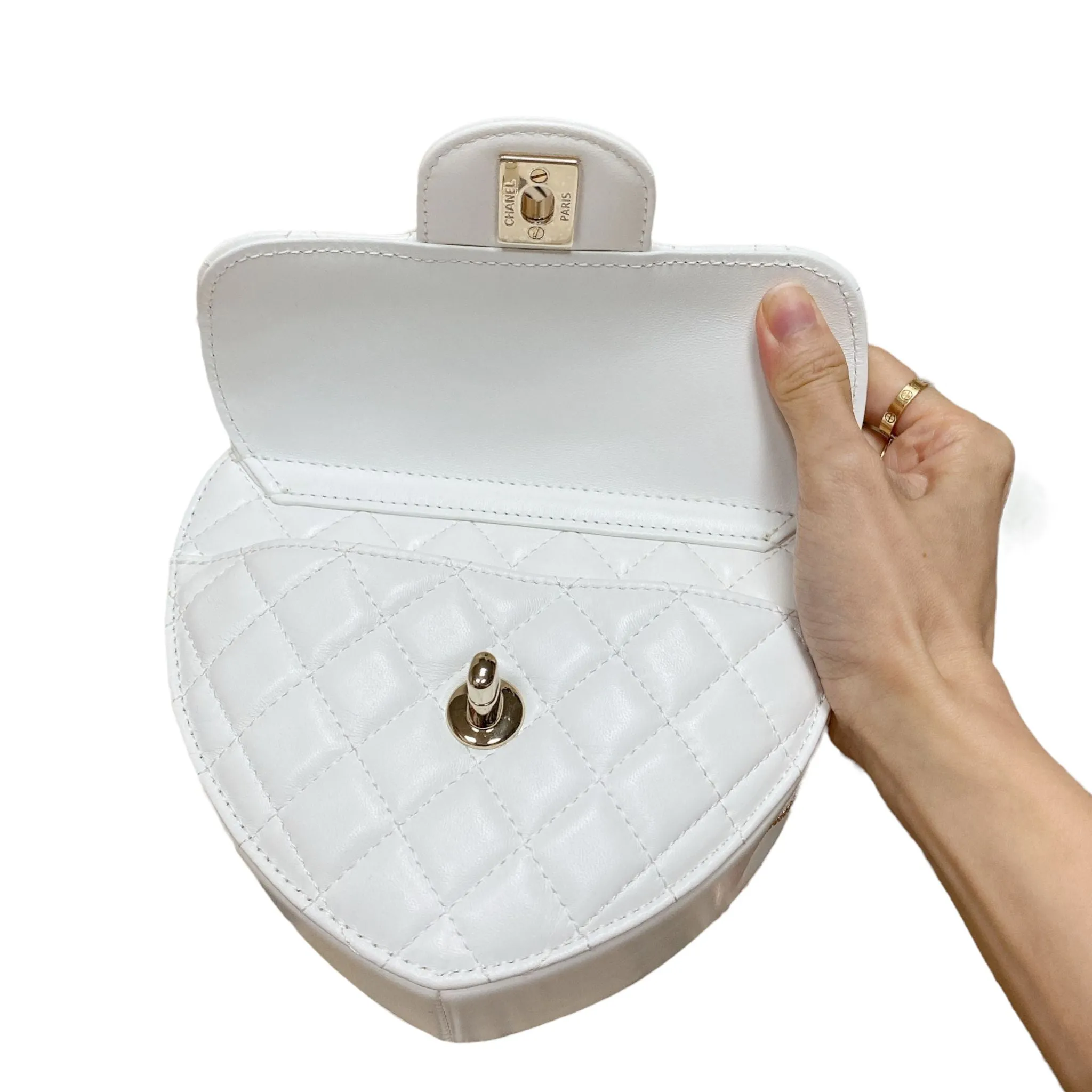 Large Heart Bag Lambskin White GHW