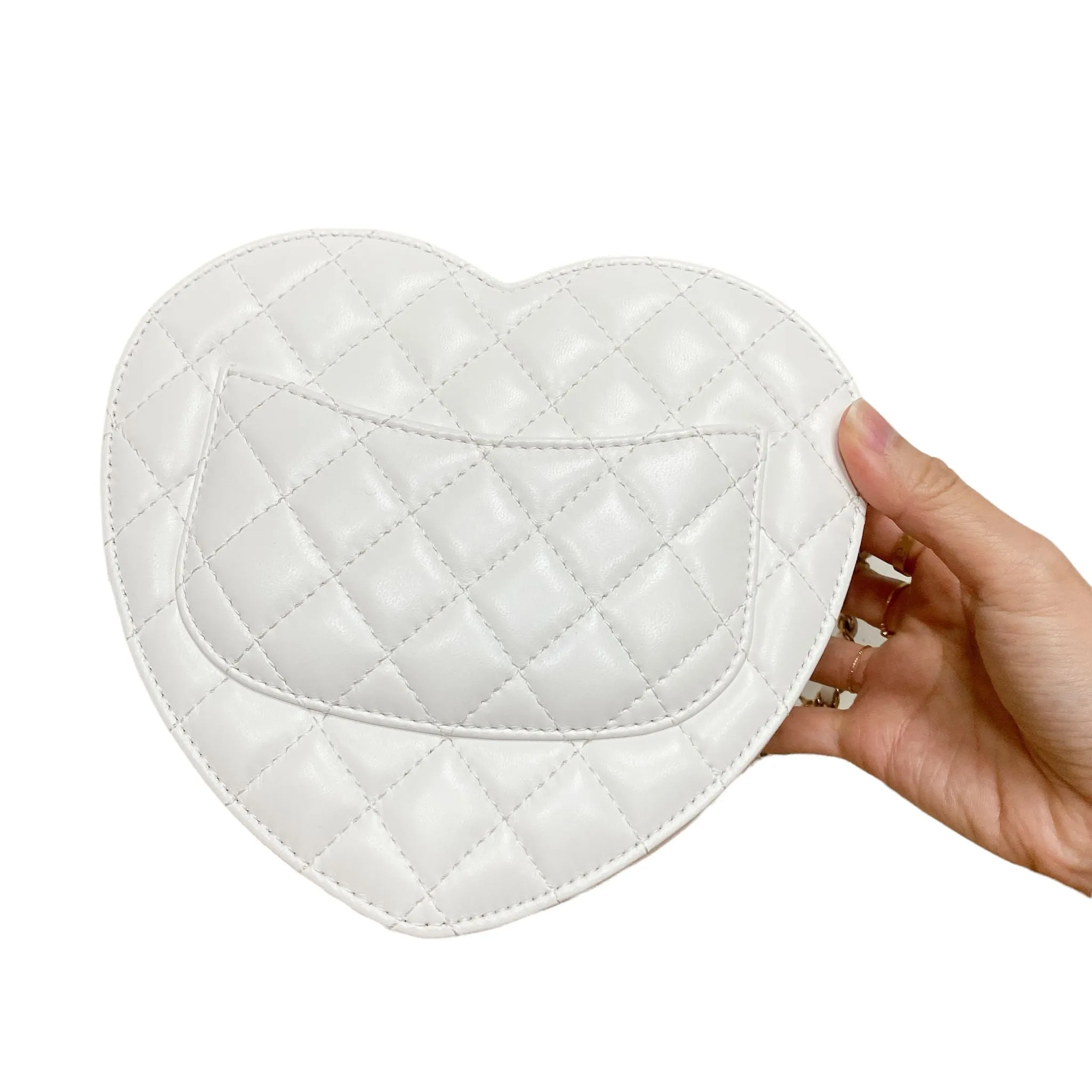 Large Heart Bag Lambskin White GHW