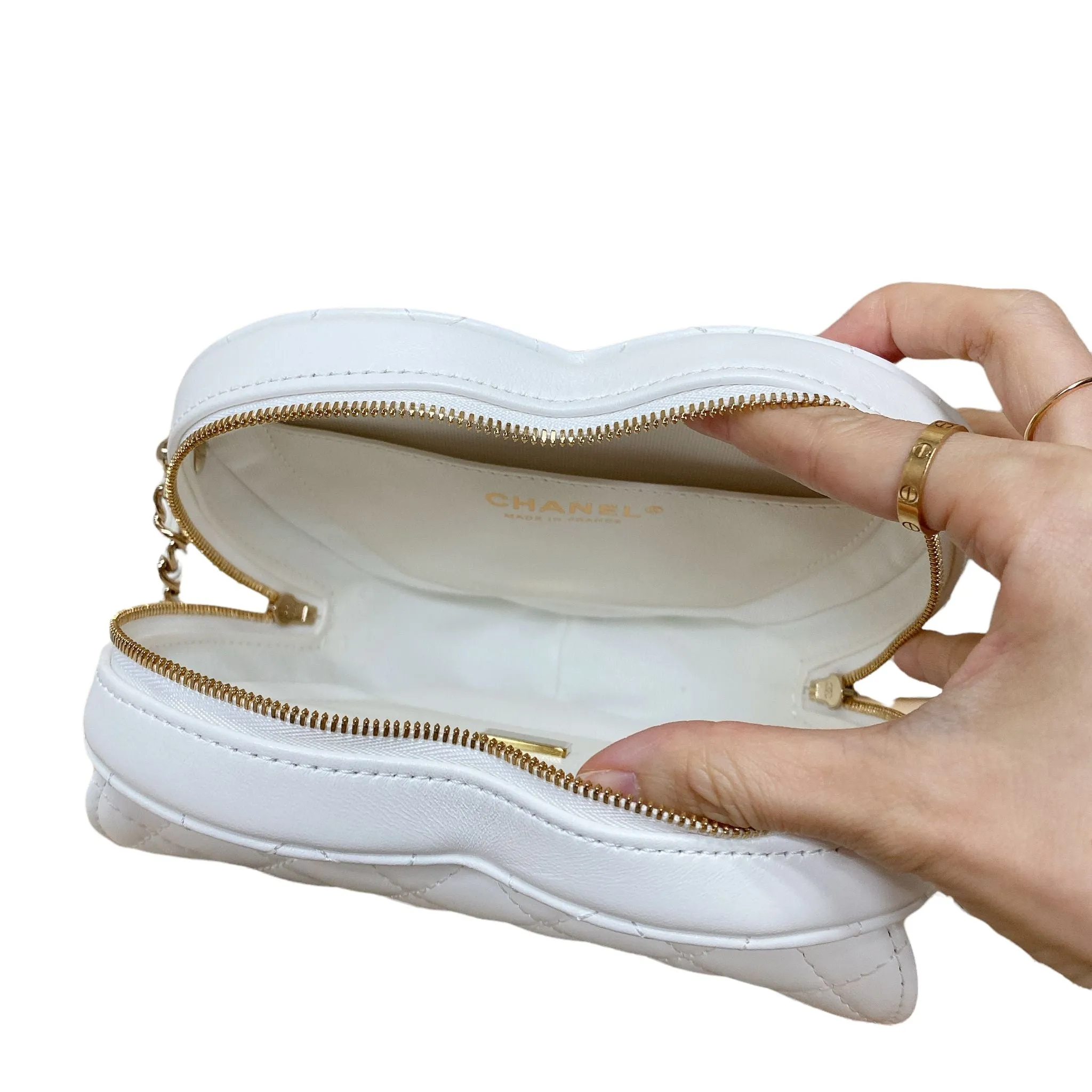 Large Heart Bag Lambskin White GHW