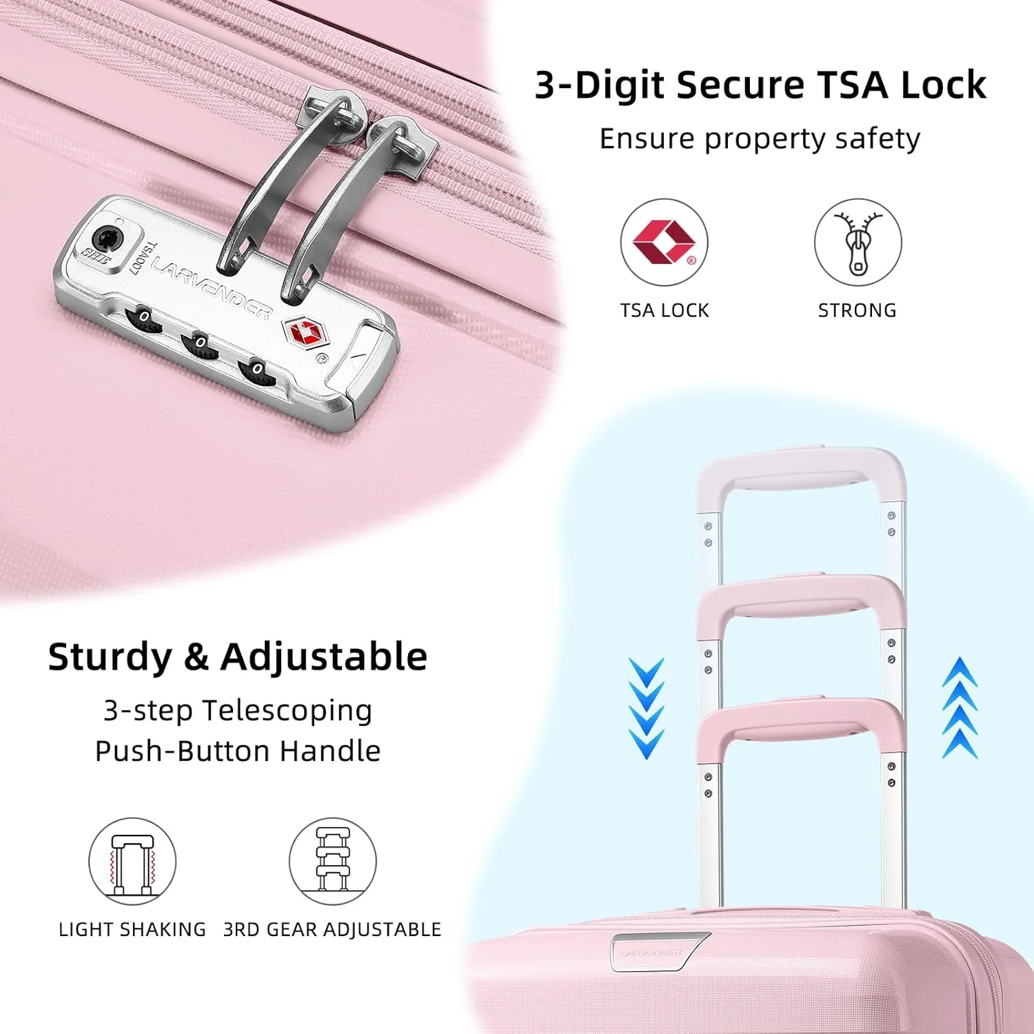 LARVENDER Luggage Sets 3 Piece with Travel Backpack Hardside PP Carry On Suitcase with 360 Spinner Wheels TSA Lock Luggage Sets for Women, Orchid Pink