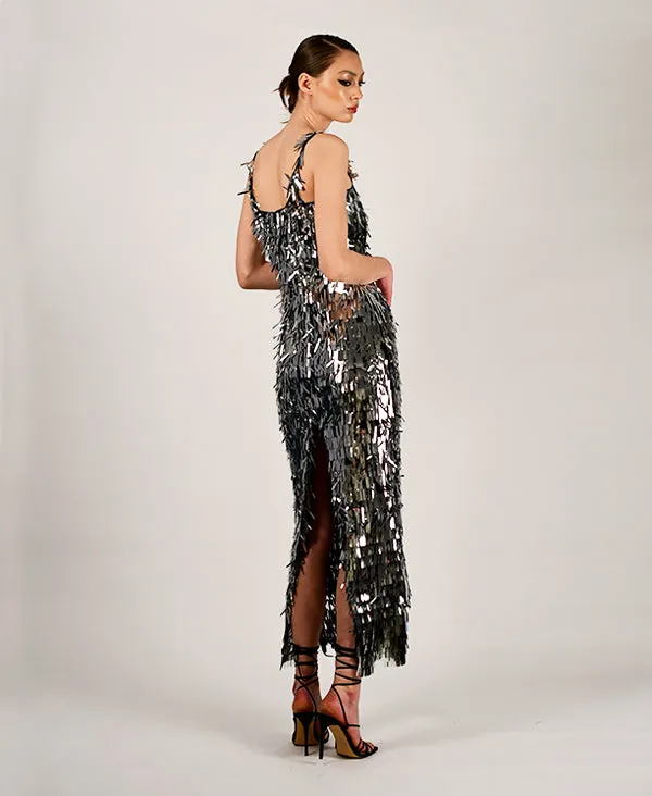 Lazda silver fringe sequin dress