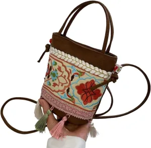 Ldabrye Handbags for Women Shoulder Hobo Tote Bags for Girls Retro Ethnic Style Shoulder Bags Travel Bags Shoulder Bags Tassel Embroidery Handbag Brown, brown