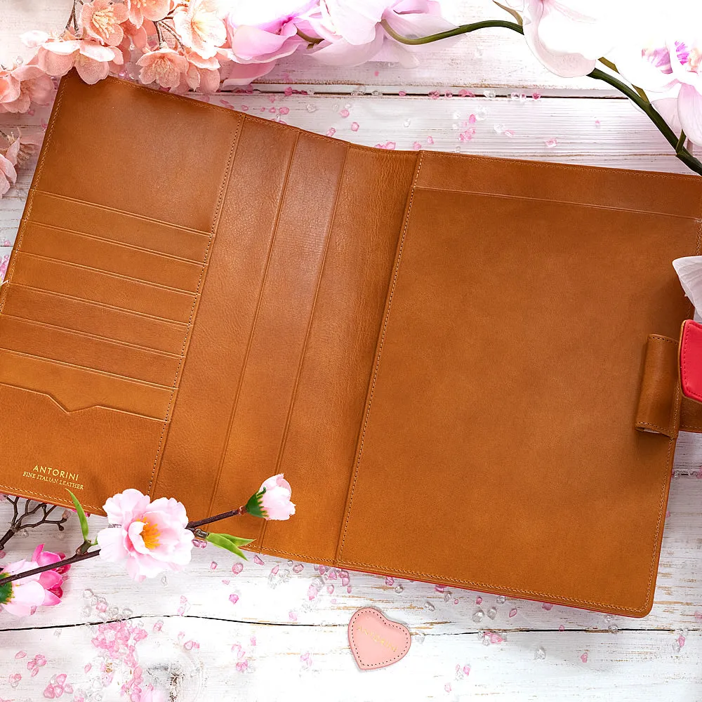 Leather A5 Portfolio in Red and Cognac with Notepad