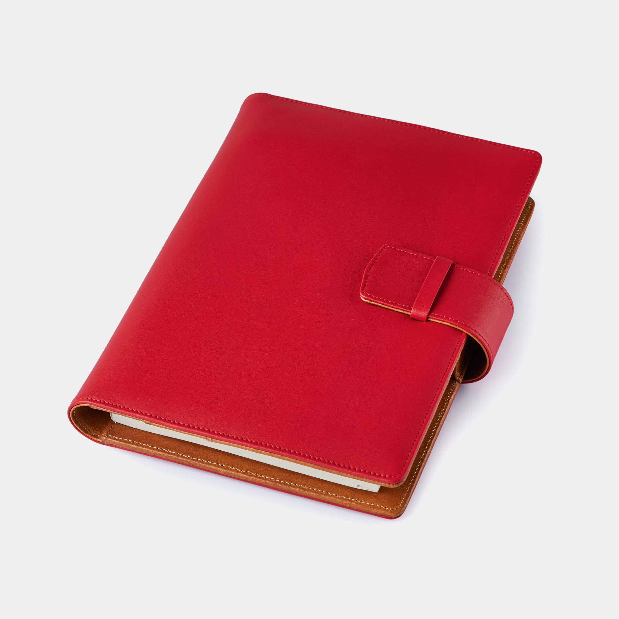 Leather A5 Portfolio in Red and Cognac with Notepad