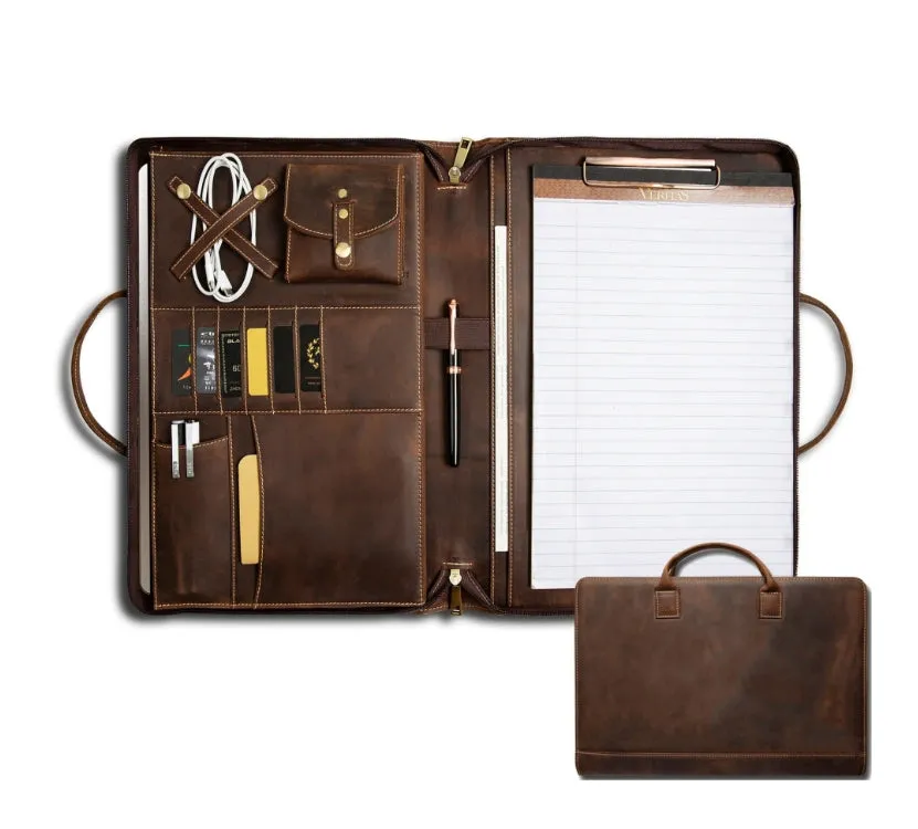 Leather Document Bag Padfolio,Business Briefcase,Men's Leather Portfolio,Personalized Gift for Him/9075