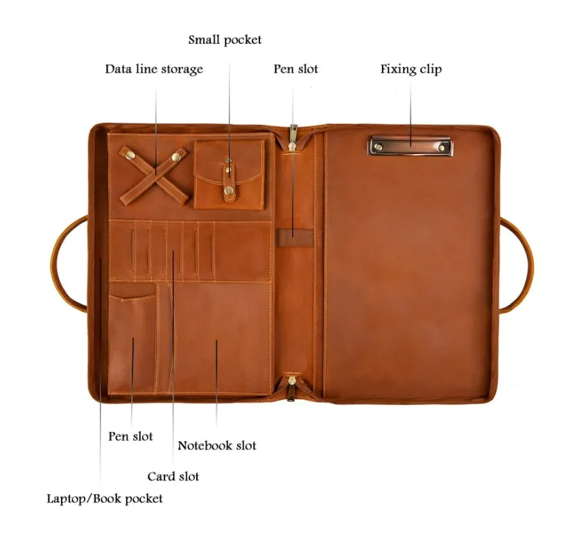 Leather Document Bag Padfolio,Business Briefcase,Men's Leather Portfolio,Personalized Gift for Him/9075