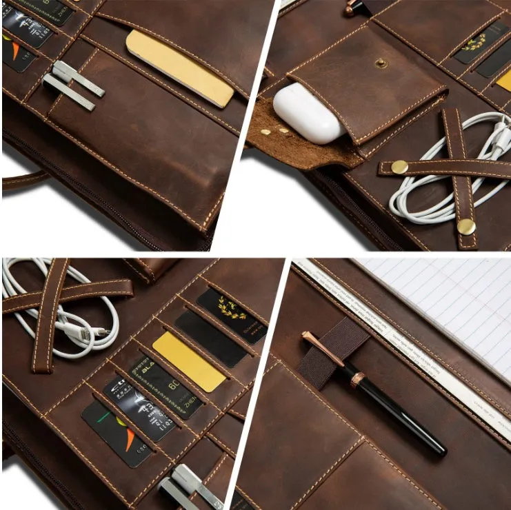 Leather Document Bag Padfolio,Business Briefcase,Men's Leather Portfolio,Personalized Gift for Him/9075