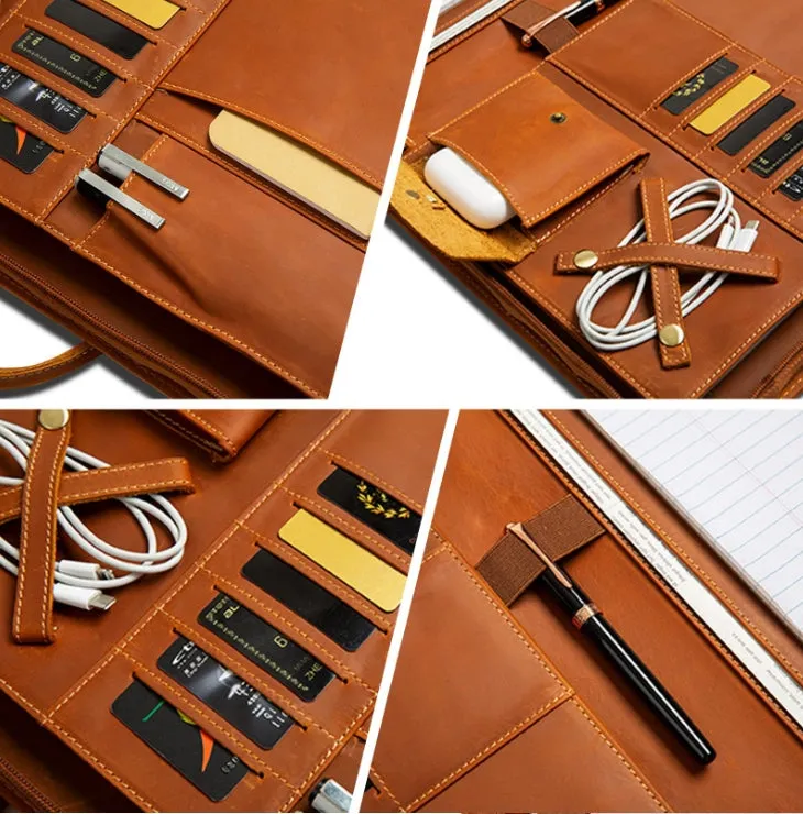 Leather Document Bag Padfolio,Business Briefcase,Men's Leather Portfolio,Personalized Gift for Him/9075