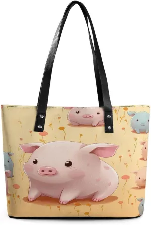 Leather Lady's Handbag,Colorful Cute Pig Leather Shoulder Bag with Large Capacity,tote Bag for Work,shopping,travel,weekend