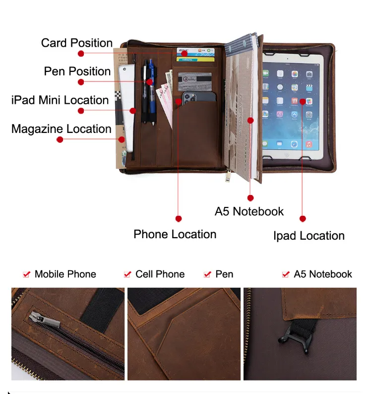 Leather Portfolio iPad Tablet Case,Personalized Notebook Holder File Organizer, Business Briefcase for Gift/0596