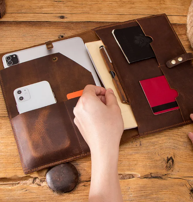 Leather Portfolio,Personalized Tablet Case Envelop, Notebook Holder, Organizer Folders, Engraving for Gift