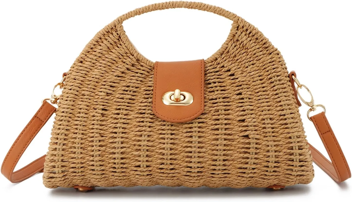 LHHMZ Women's Retro Straw Woven Shoulder Bags Portable Small Box Shoulder Bags Messenger Bag, khaki, Einheitsgre