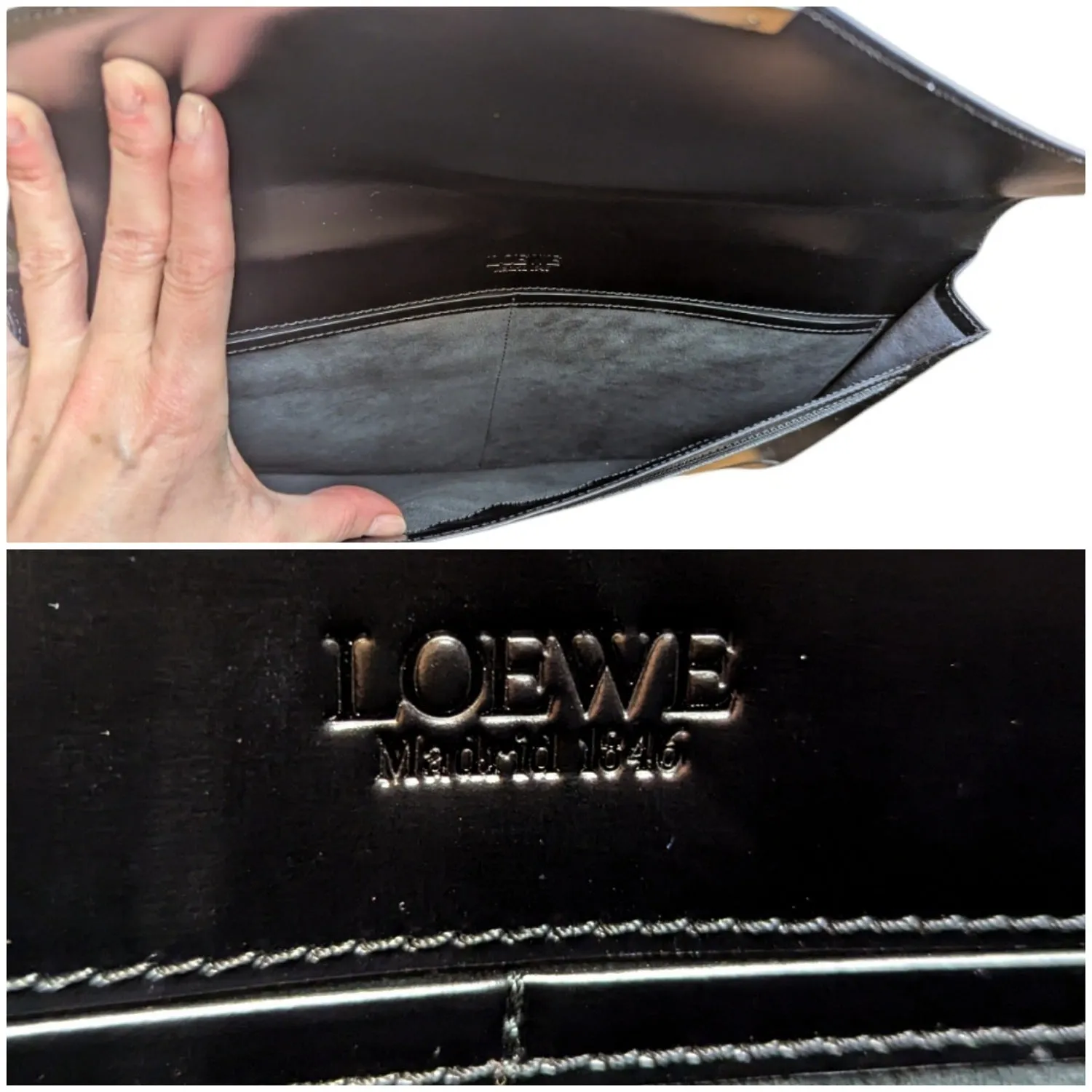 Loewe Vintage Black Anagram Embossed Envelope Portfolio