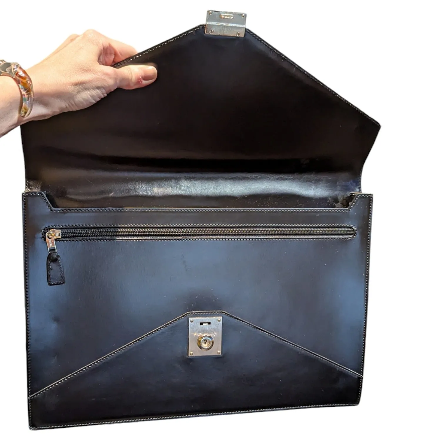 Loewe Vintage Black Anagram Embossed Envelope Portfolio