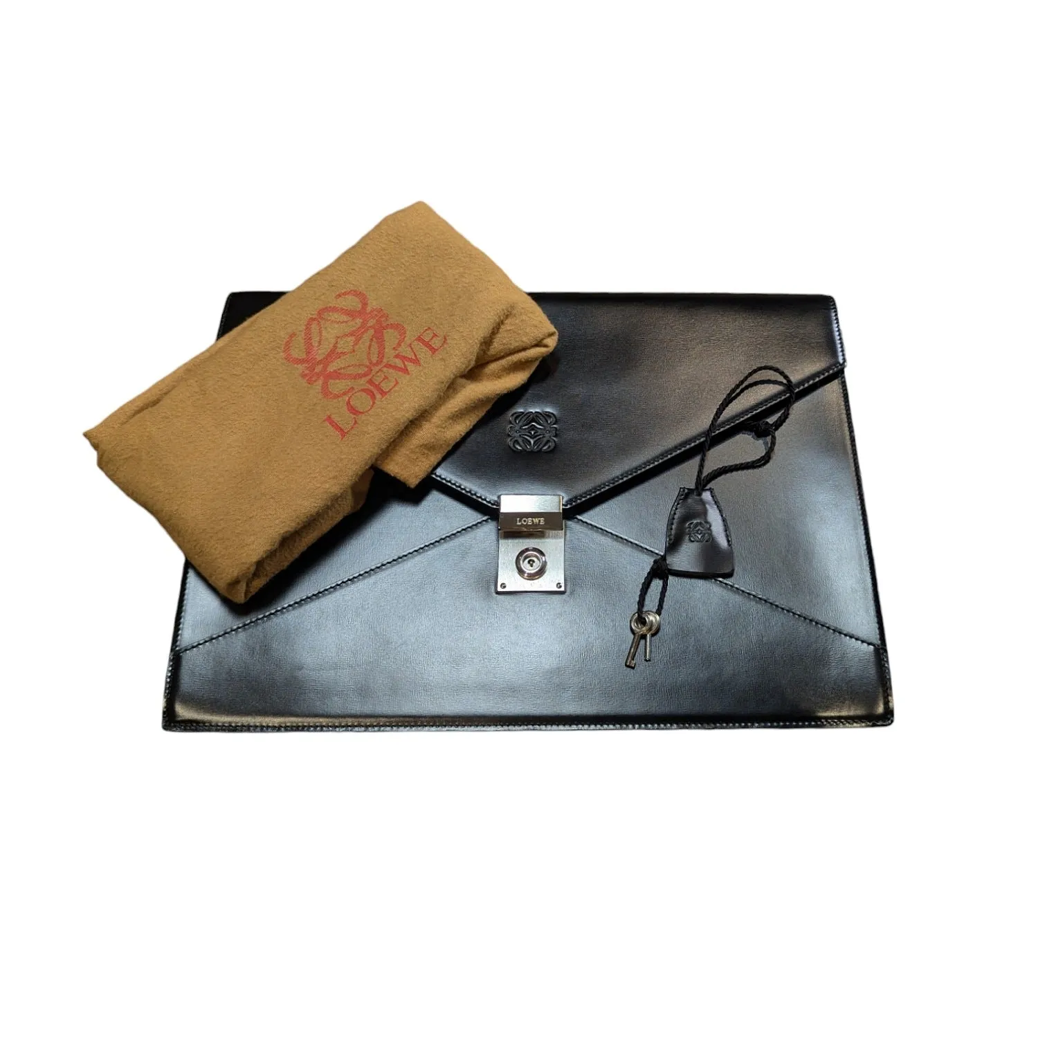 Loewe Vintage Black Anagram Embossed Envelope Portfolio