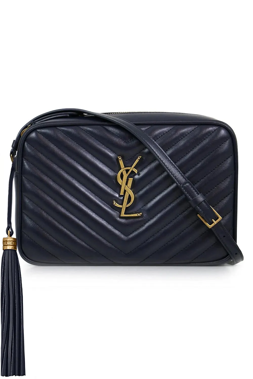 LOU QUILTED CAMERA BAG | DEEP MARINE/GOLD