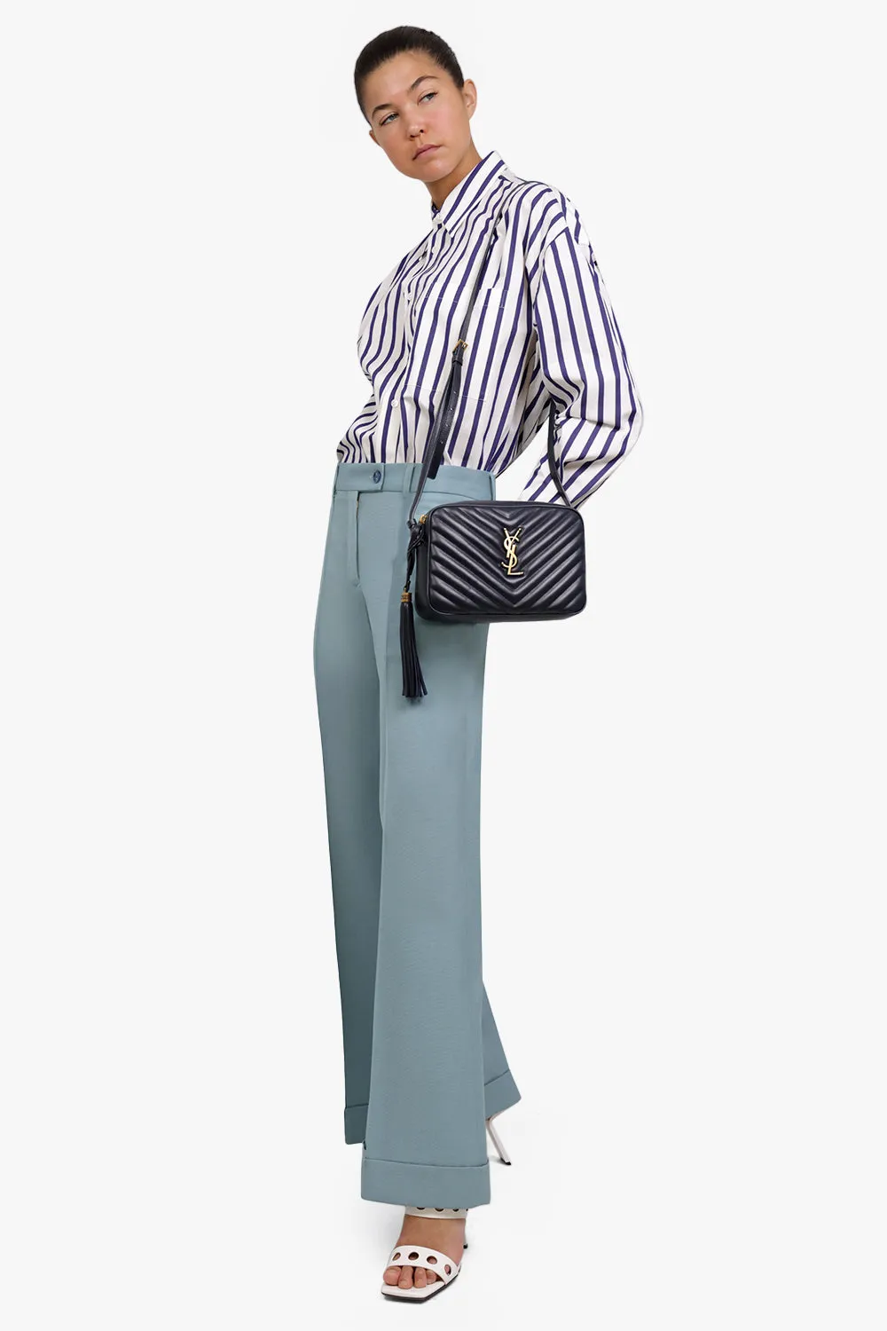 LOU QUILTED CAMERA BAG | DEEP MARINE/GOLD