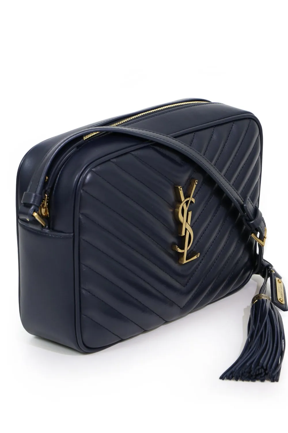 LOU QUILTED CAMERA BAG | DEEP MARINE/GOLD