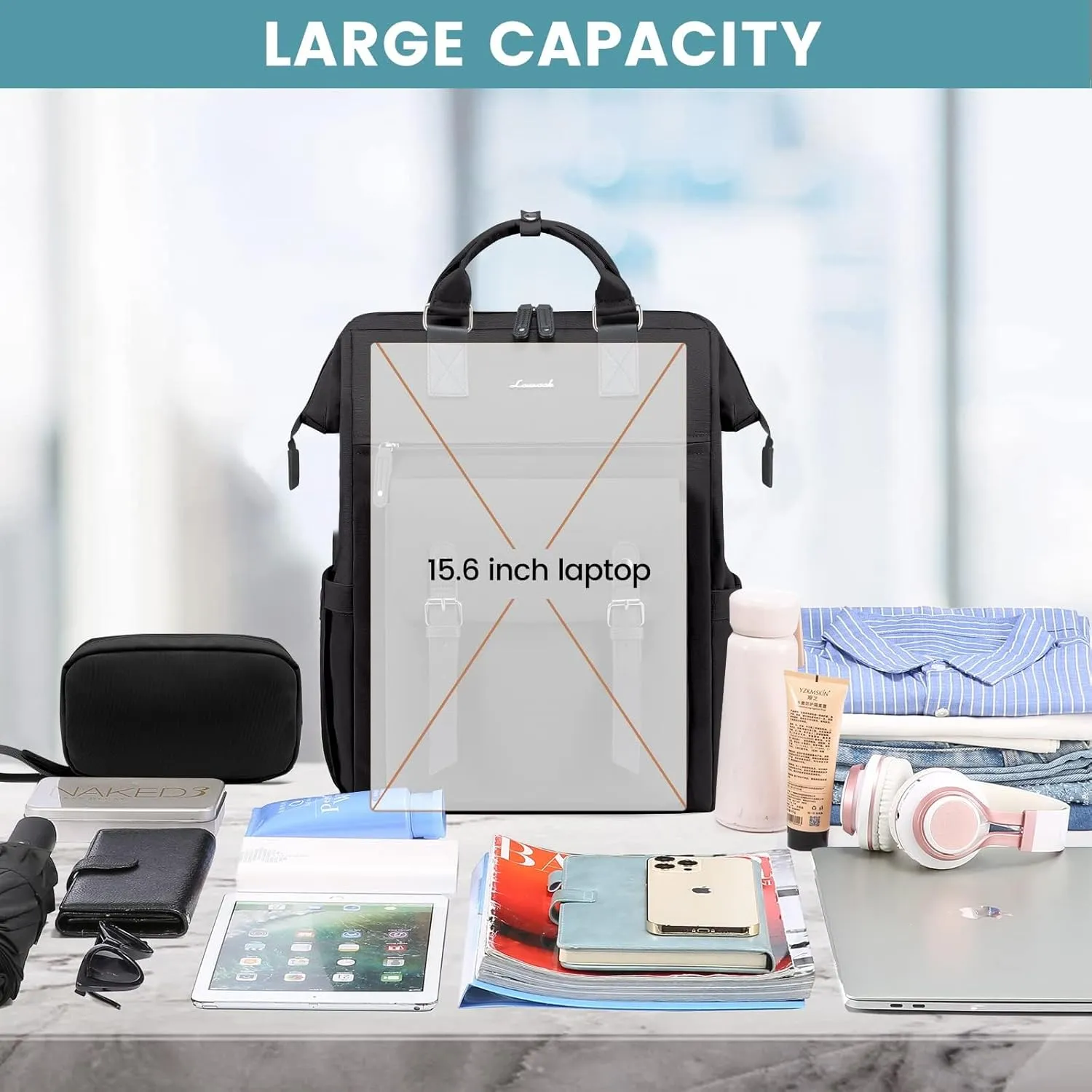 LOVEVOOK Laptop Backpack for Women, College School Backpack Student Bookbag, Teacher Work Bags Travel Backpack Purse, Business Computer Bag Commuter Nurse Bags, 15.6 Inch, Black