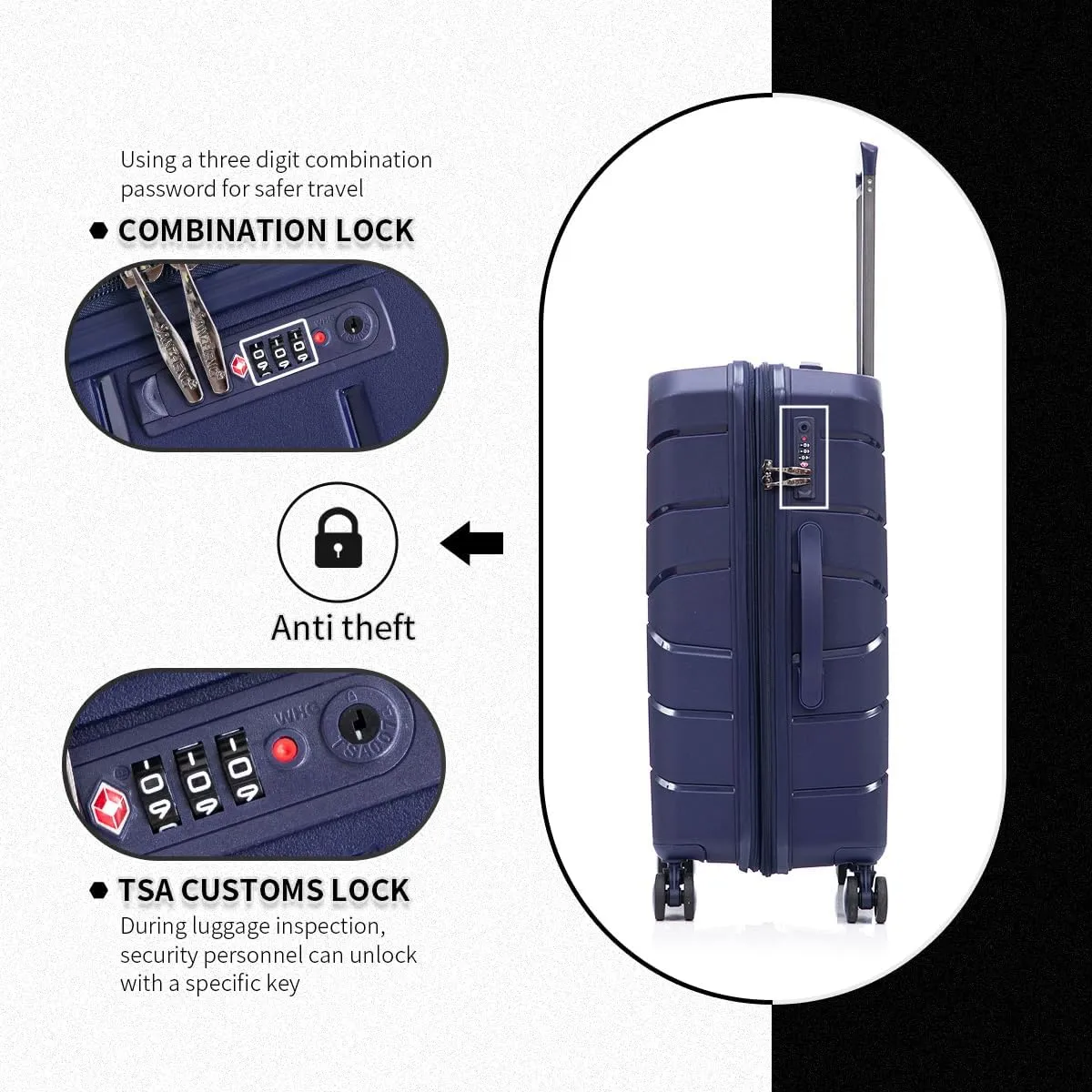 Luggage Set 3 Piece 100% PP Heavy Duty Hardside Expandable Suitcase Set with TSA Lock Double Spinner Wheels (20/24/30 inch, Blue)
