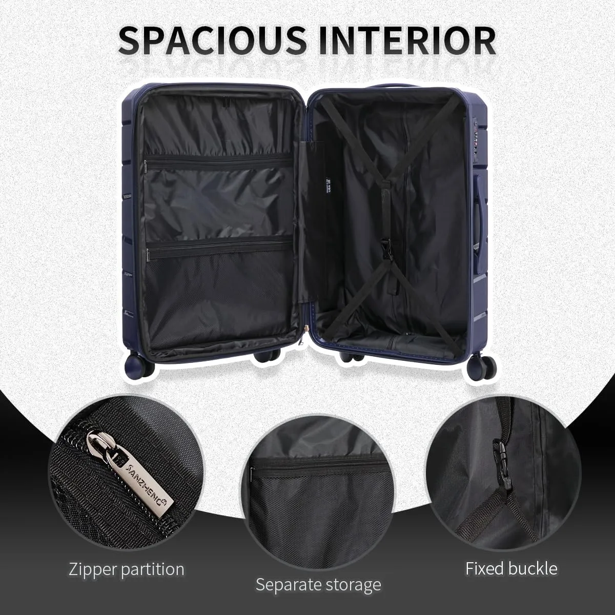 Luggage Set 3 Piece 100% PP Heavy Duty Hardside Expandable Suitcase Set with TSA Lock Double Spinner Wheels (20/24/30 inch, Blue)
