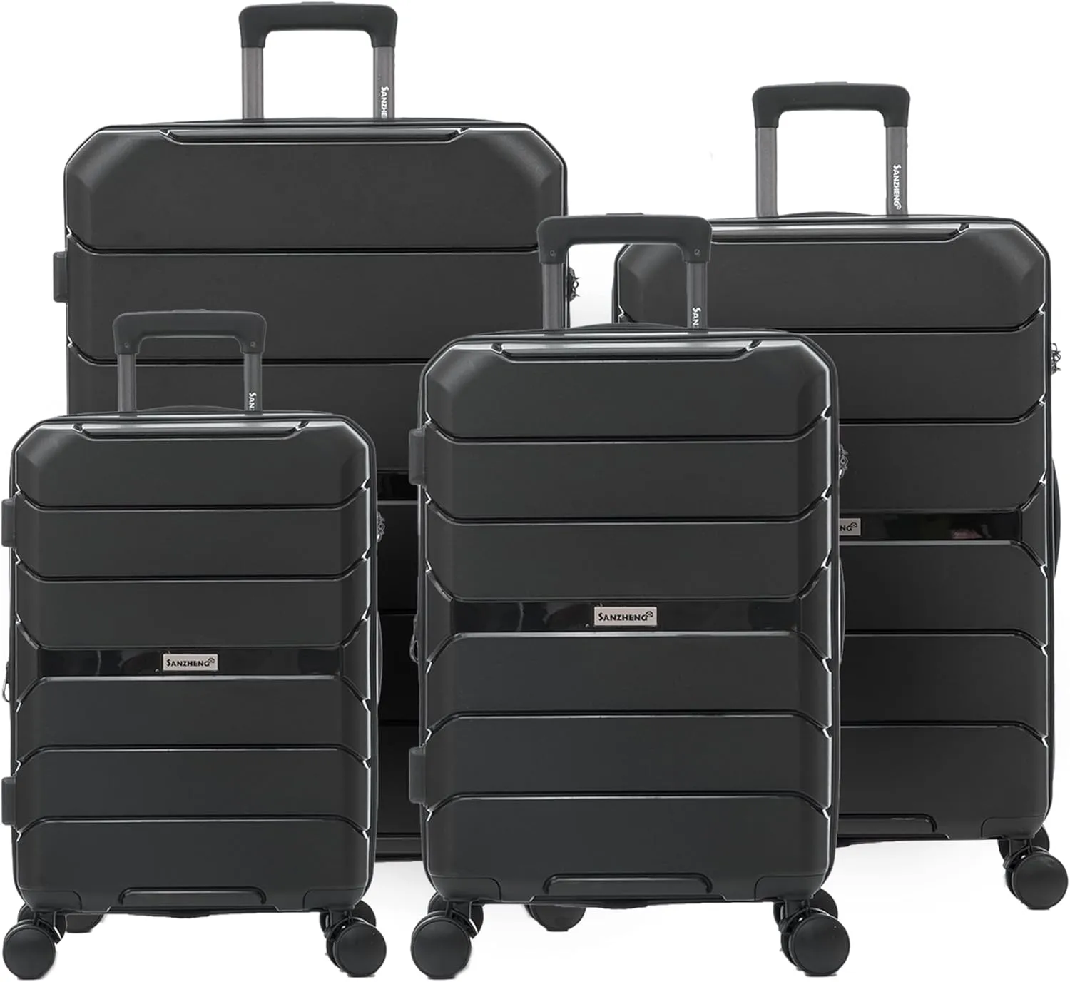 Luggage Set 4 Piece 100% PP Heavy Duty Hardside Expandable Suitcase Set with TSA Lock Double Spinner Wheels (18/20/24/30 inch, Black)
