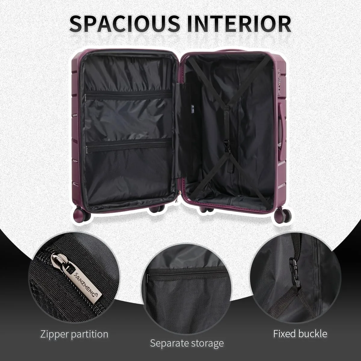 Luggage Set 4 Piece 100% PP Heavy Duty Hardside Expandable Suitcase Set with TSA Lock Double Spinner Wheels (18/20/24/30 inch, Purple)