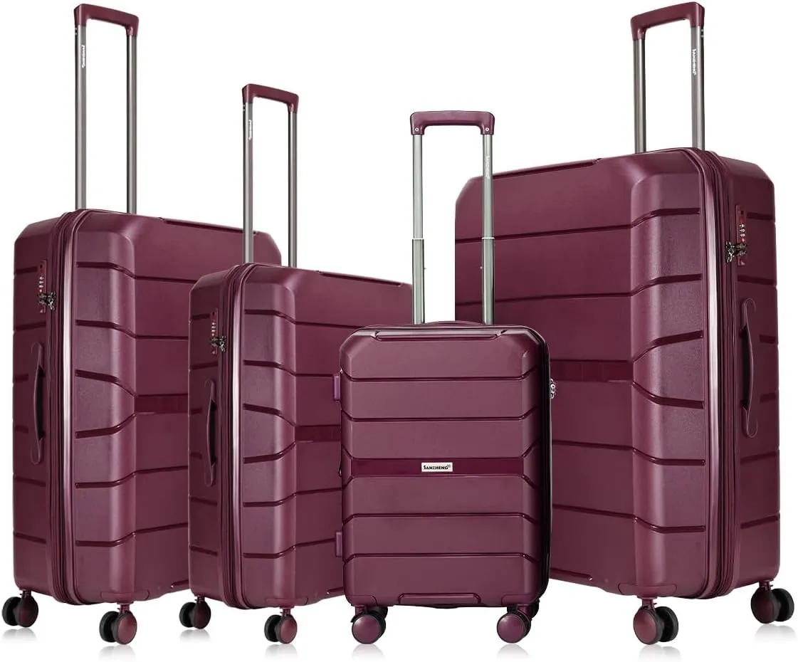 Luggage Set 4 Piece 100% PP Heavy Duty Hardside Expandable Suitcase Set with TSA Lock Double Spinner Wheels (18/20/24/30 inch, Purple)