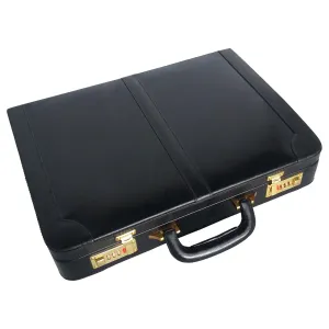 MANDAVA Leather Briefcase Executive Attache Slim Business Handbag Laptop MacBook Carry Case (Black)