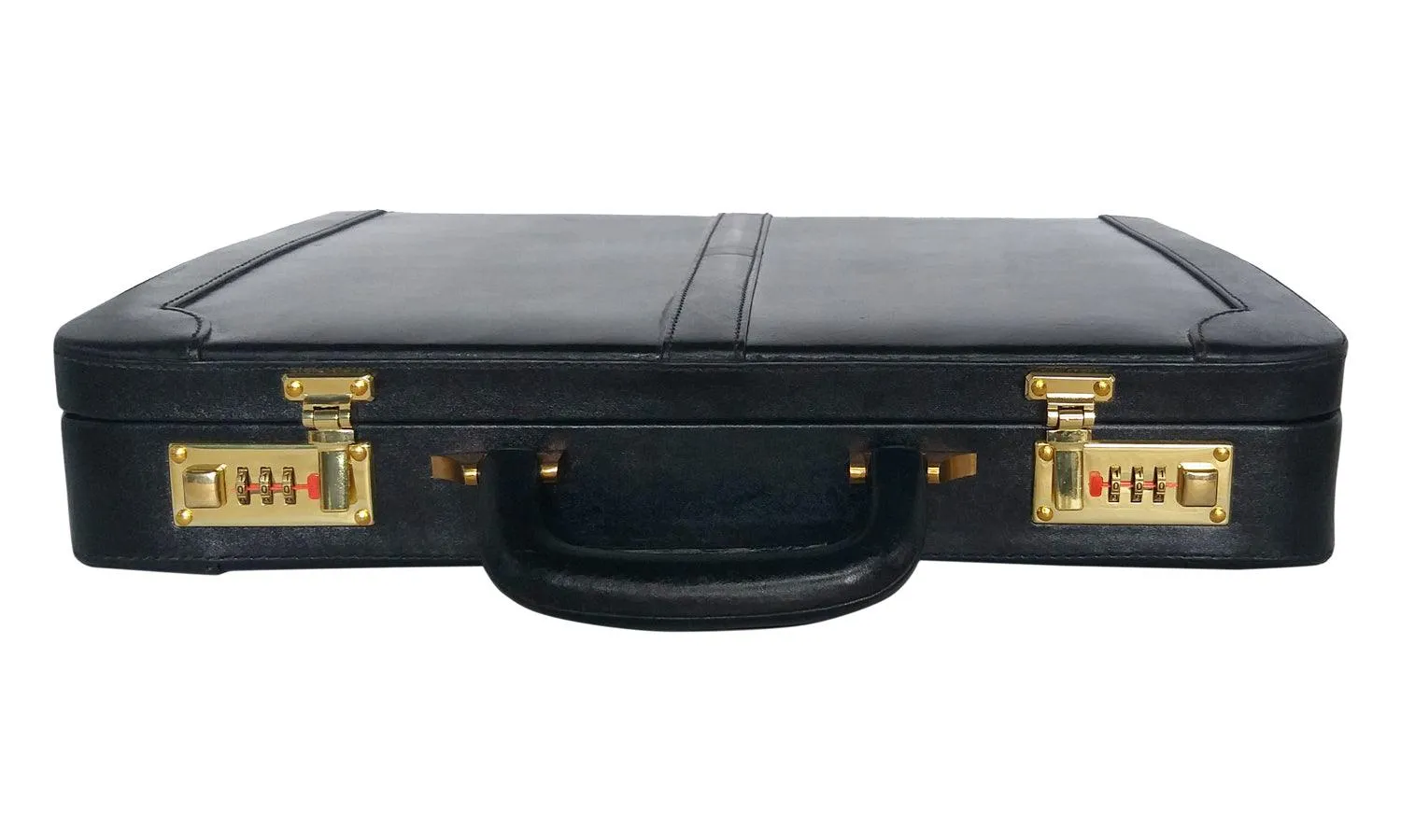 MANDAVA Leather Briefcase Executive Attache Slim Business Handbag Laptop MacBook Carry Case (Black)