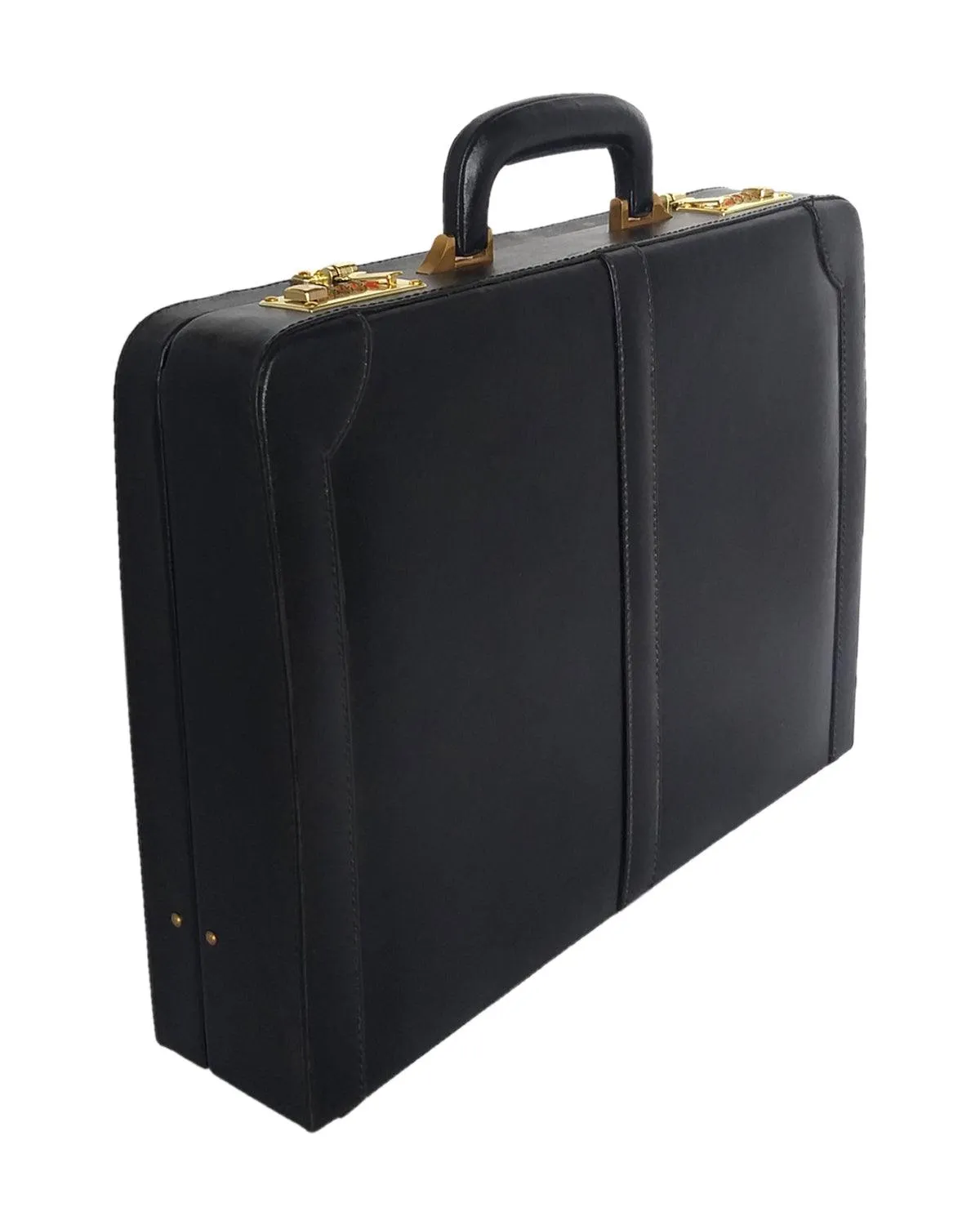 MANDAVA Leather Briefcase Executive Attache Slim Business Handbag Laptop MacBook Carry Case (Black)
