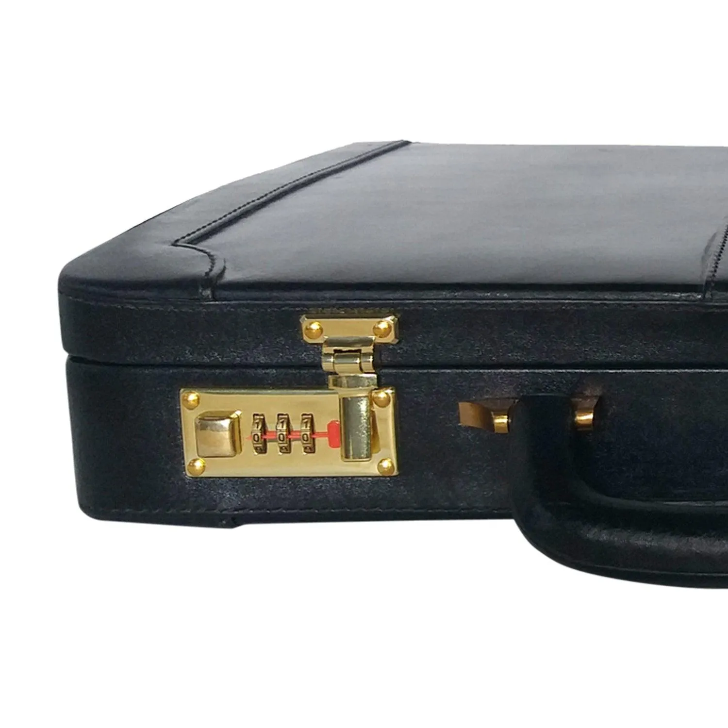MANDAVA Leather Briefcase Executive Attache Slim Business Handbag Laptop MacBook Carry Case (Black)