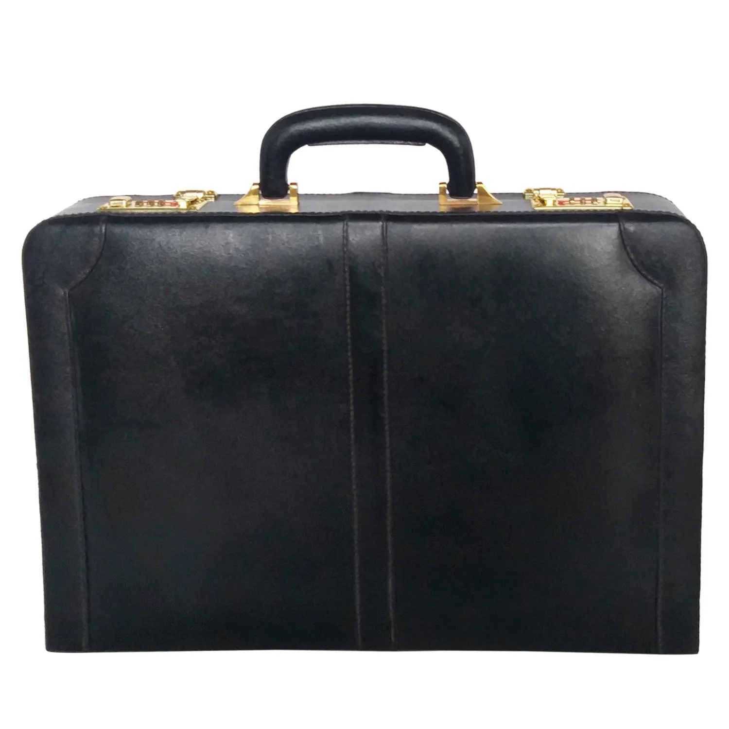 MANDAVA Leather Briefcase Executive Attache Slim Business Handbag Laptop MacBook Carry Case (Black)