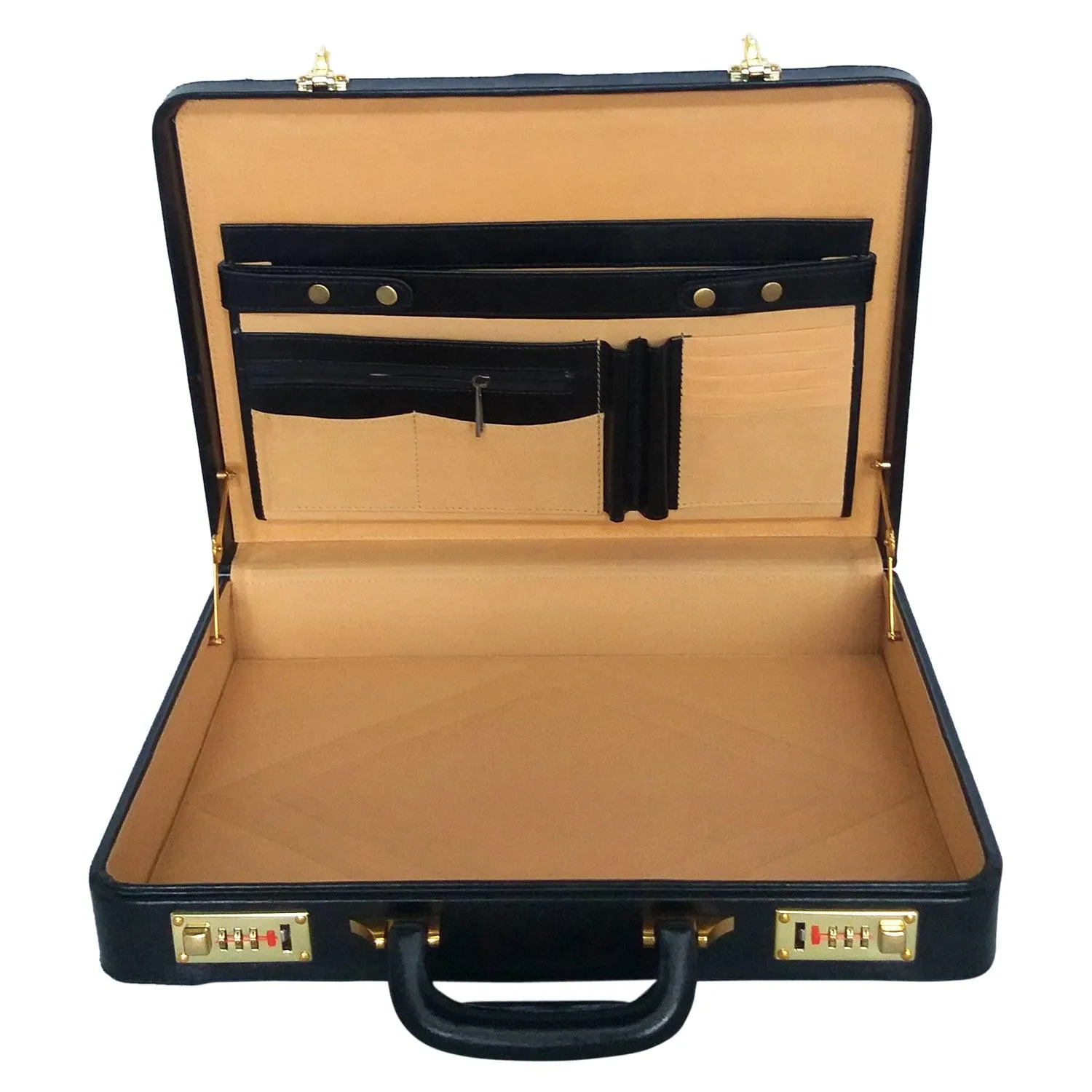 MANDAVA Leather Briefcase Executive Attache Slim Business Handbag Laptop MacBook Carry Case (Black)