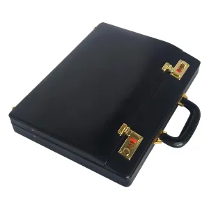 MANDAVA Men's Genuine Leather Briefcase Executive Attache Slim Business Handbag 14 inch Laptop MacBook Carry Case Black