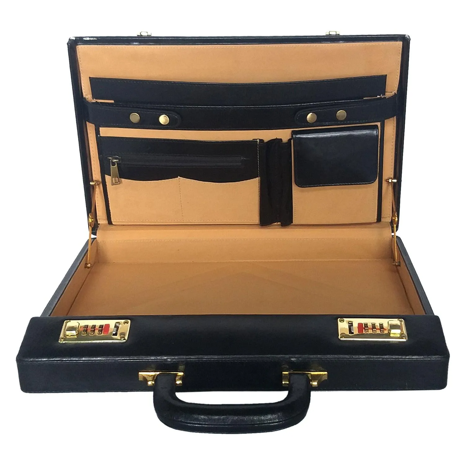 MANDAVA Men's Genuine Leather Briefcase Executive Attache Slim Business Handbag 14 inch Laptop MacBook Carry Case Black