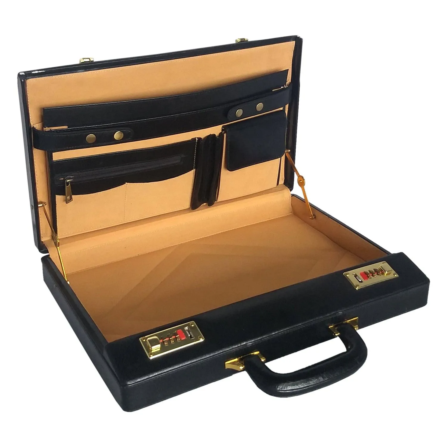 MANDAVA Men's Genuine Leather Briefcase Executive Attache Slim Business Handbag 14 inch Laptop MacBook Carry Case Black