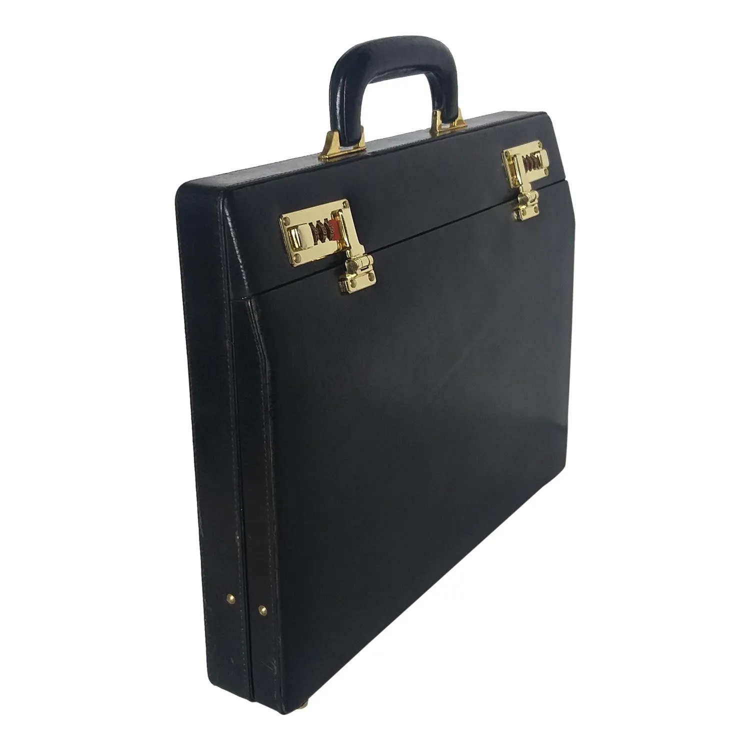 MANDAVA Men's Genuine Leather Briefcase Executive Attache Slim Business Handbag 14 inch Laptop MacBook Carry Case Black